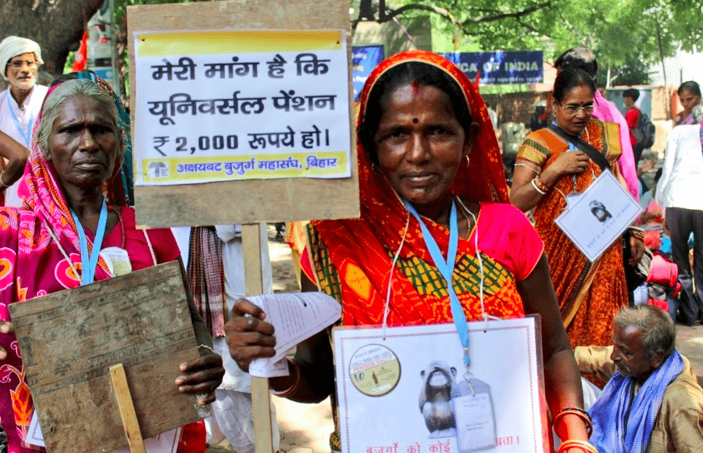 SENIOR CITIZENS PROTEST UNIVERSAL PENSION