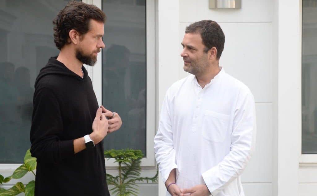 Twitter CEO Jack Dorsey (L) and Rahul Gandhi (R)