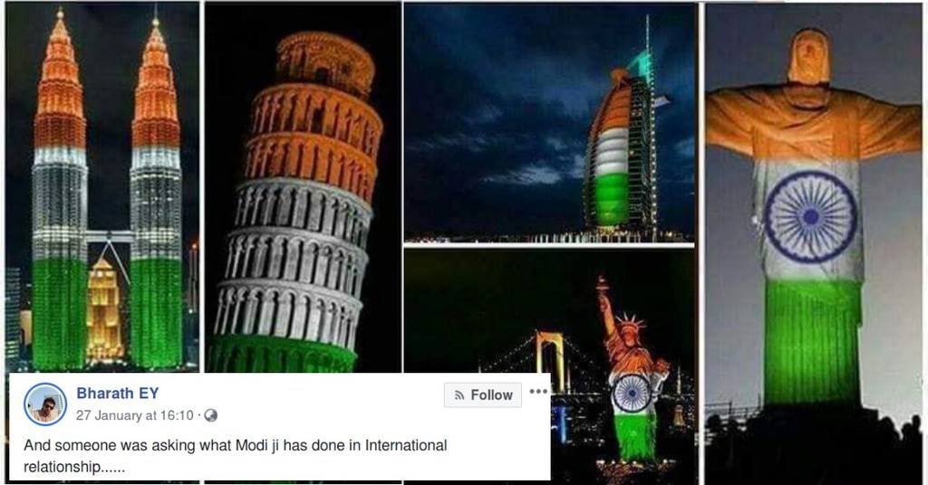 Indian Flag Beamed on International Monuments