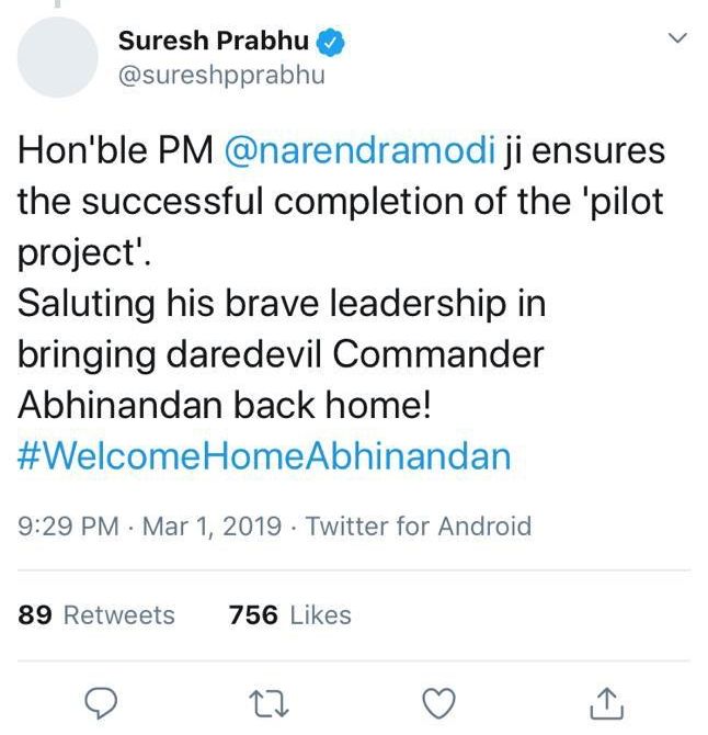 suresh prabhu deleted tweet