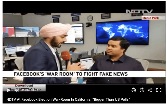Facebook’s war-room detecting fake news in the Indian elections in partnership with India’s Elections Commission.
