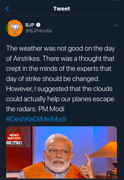 Modi Balakot BJP deleted tweet
