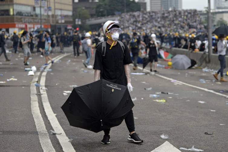 Protesters during a rally against an extradition bill outside the Legislative Council in Hong Kong on June 12.