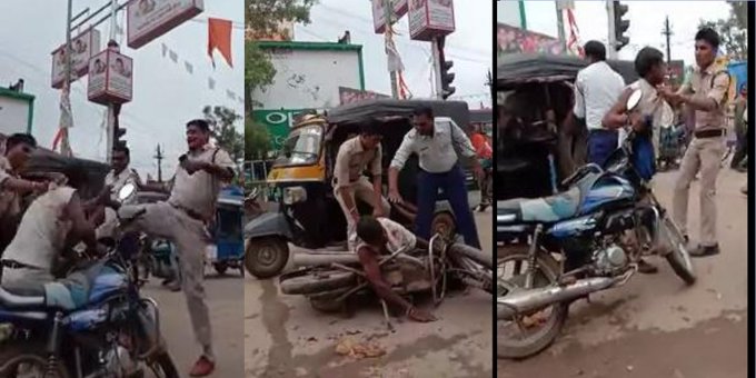 police thrashing biker
